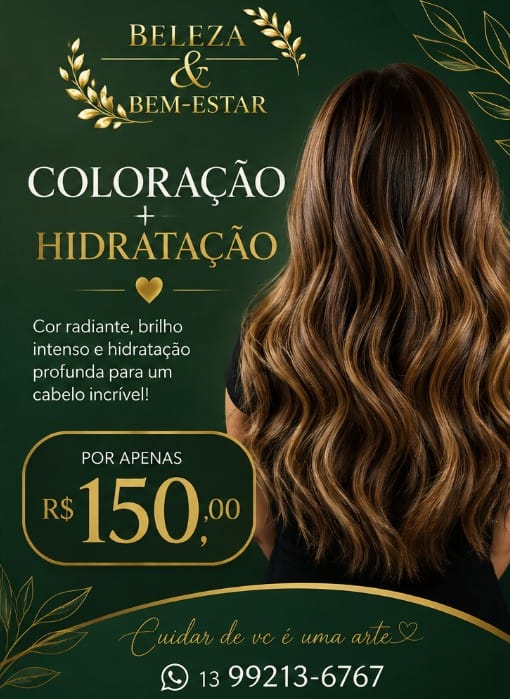 Coloração com hidratação por R$ 150,00